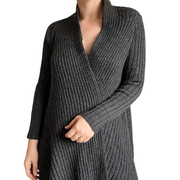 Peregrine Womens Charcoal Gray 100% Wool Chunky Ribbed Oversized Cardigan Sz S - Picture 3 of 9